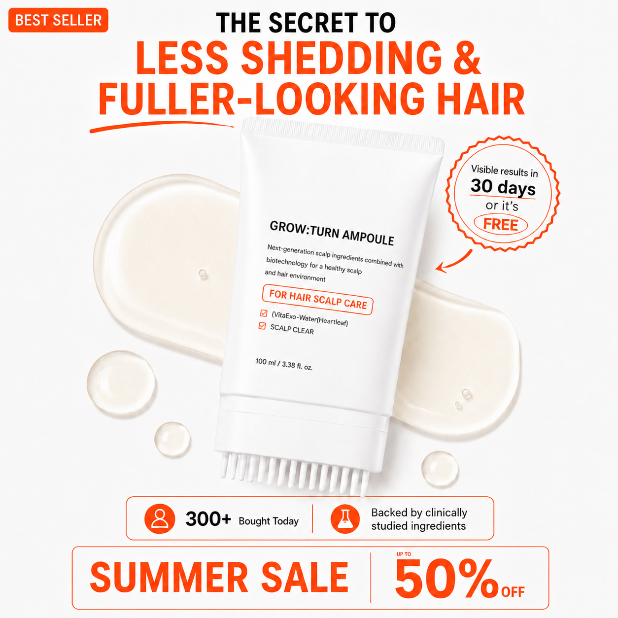 Anti‑Hair Loss Scalp Care Ampoule | 10‑Second Non‑Greasy Hair Growth Treatment With Built‑in Brush